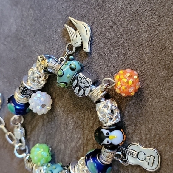 STAINLESS Steel European Lampwork Dog Mom Guitar Charm Bracelet - Picture 3 of 4